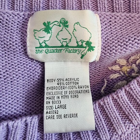 Quacker Factory Daisy Knit Sweater Large Lavender Purple Cottagecore - Picture 3 of 8